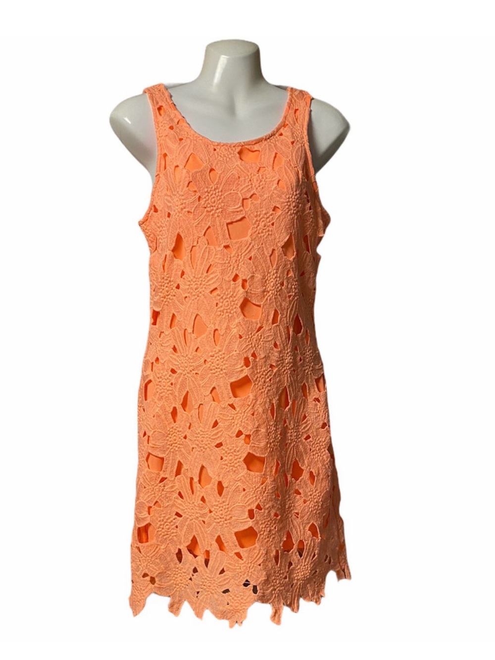 Japna Peach Lined Crochet Lace Tank Dress